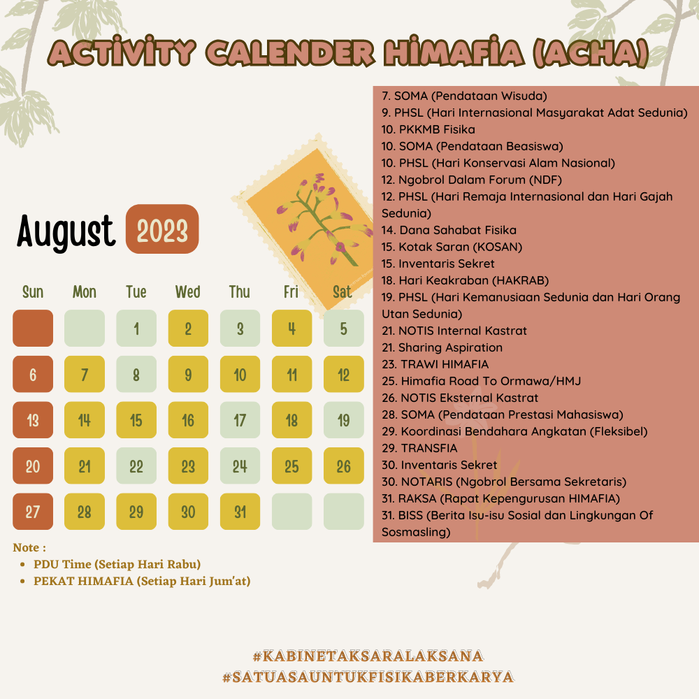 ACTIVITY CALENDER HIMAFIA : AGUSTUS